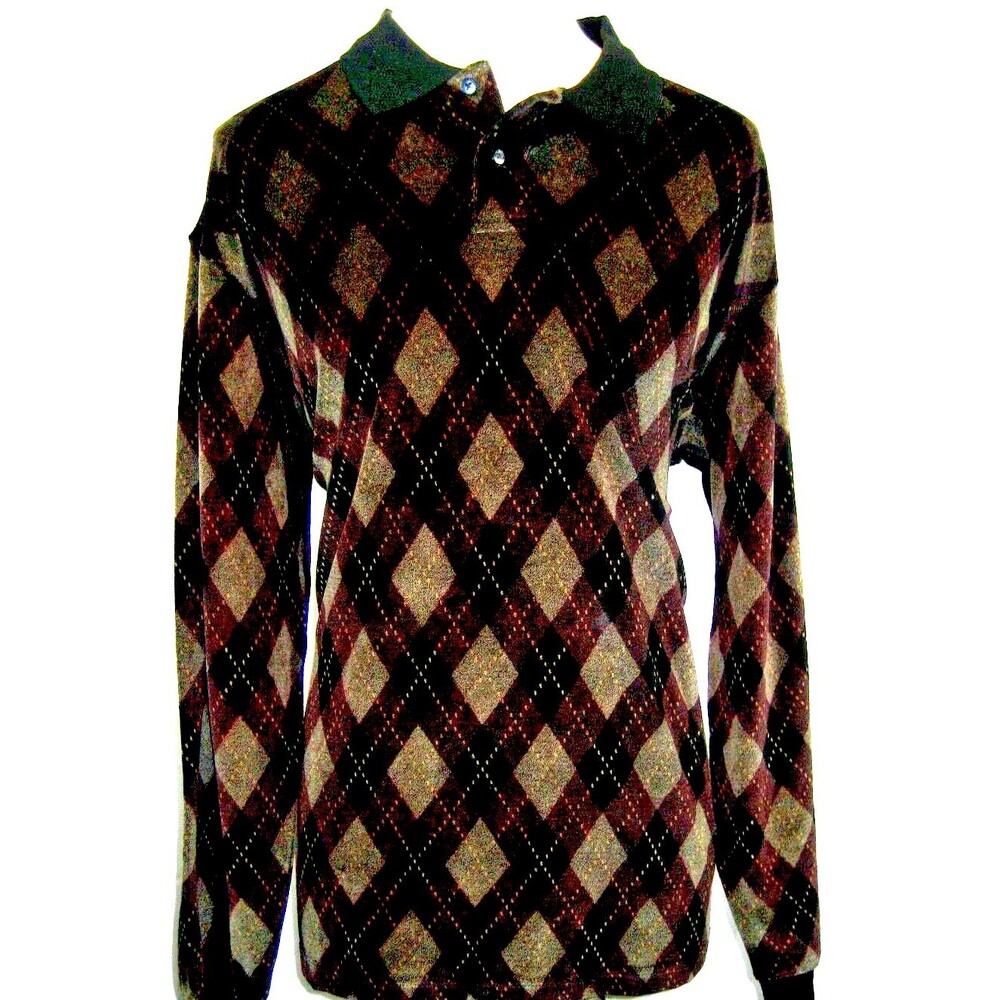 Mens NWOT Imprints Cotton Blend Pullover Rugby/Polo Brown Argyle Sweater sz XL
